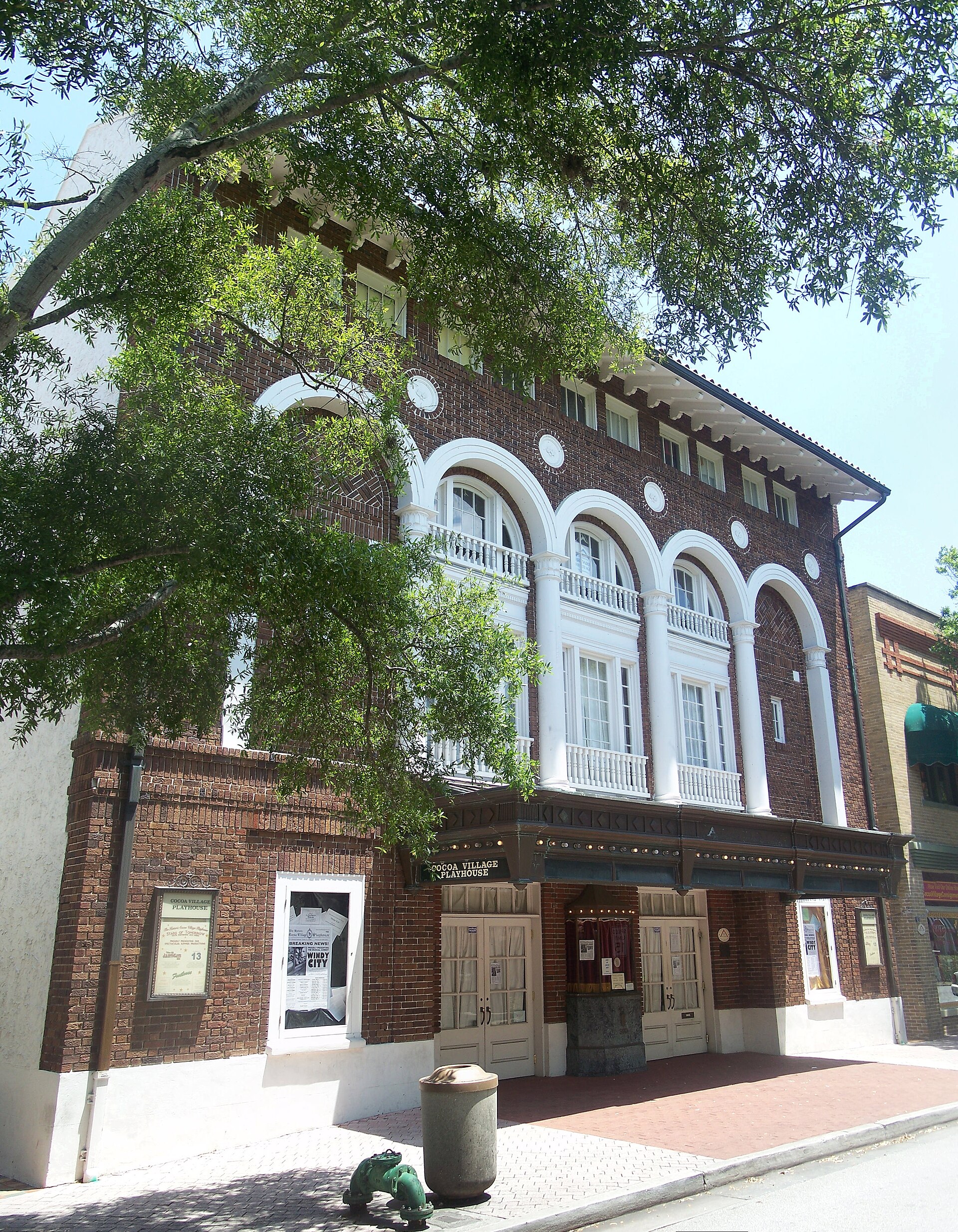 Vertical view of the Aladdin Theatre facade and marquee, Cocoa Village.