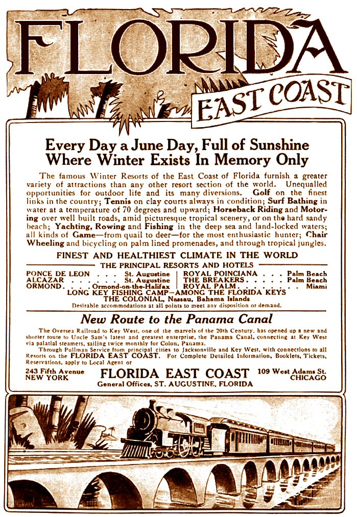 1913 Florida East Coast Railway advertisement, period marketing for the line that fed the 1920s Florida land boom.