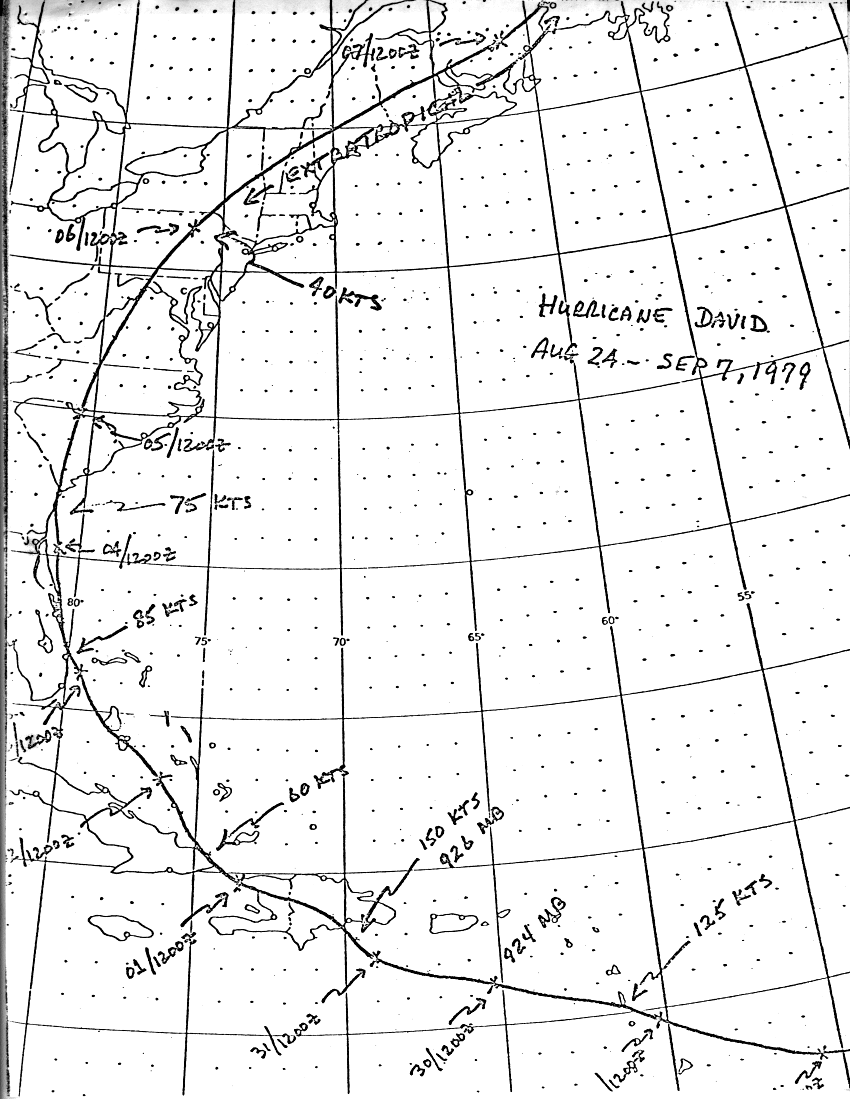 Hurricane David (1979) track map.